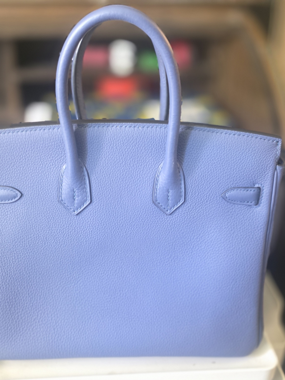 Hermes Navy Blue Leather Tote with Gold Stamping - Picture 6 of 7
